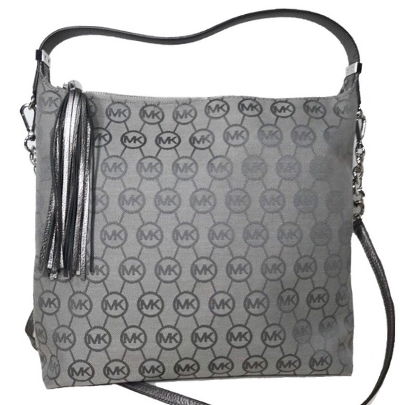Michael Kors Handbags - Michael Kors Silver Tassled Logo Hobo Tote